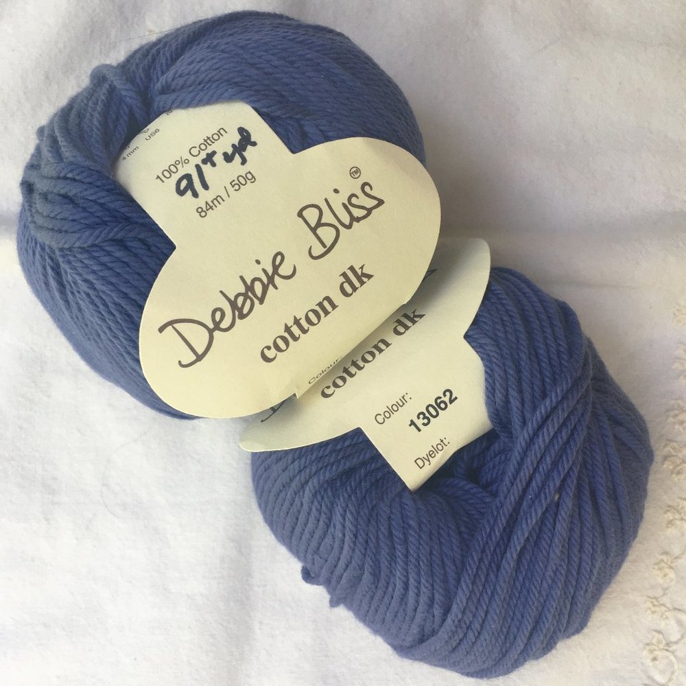 NWOT Debbie Bliss Cotton DK - 2 Skeins, Cornflower Blue 91 yds ea - Italy